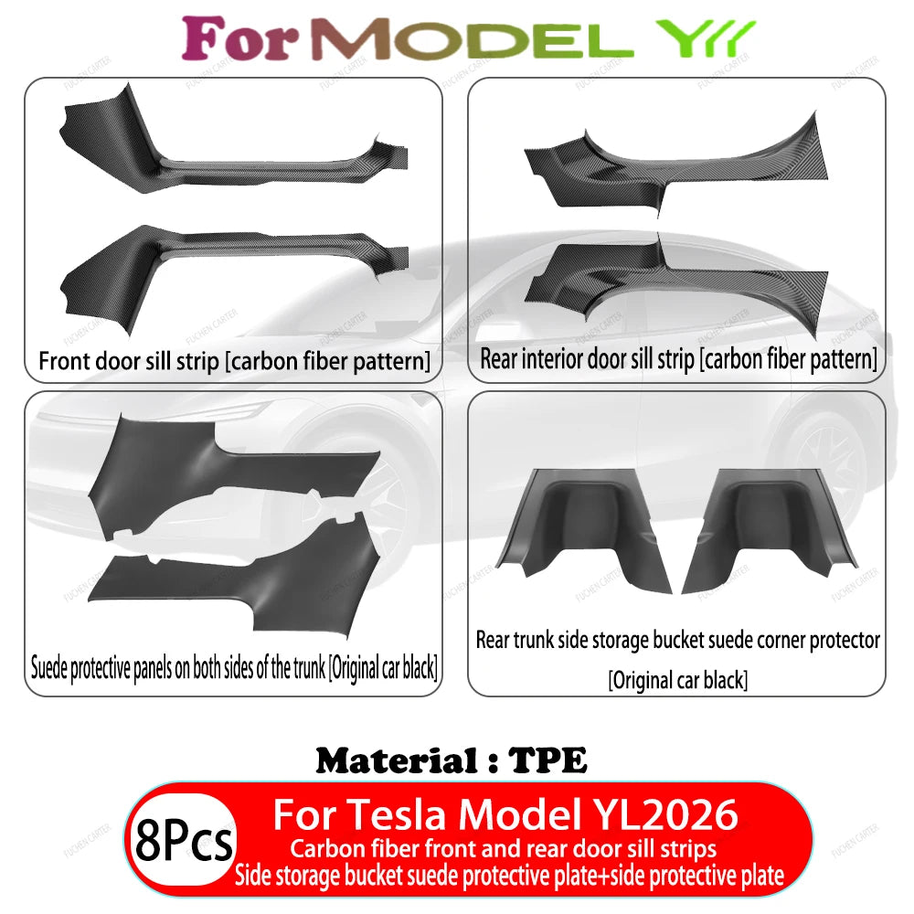 For Tesla Model Y / YL Juniper 2025-2026 ABS Front Rear Door Sill Protector Threshold Strip Anti-Kick Guard Panel Waterproof Pad