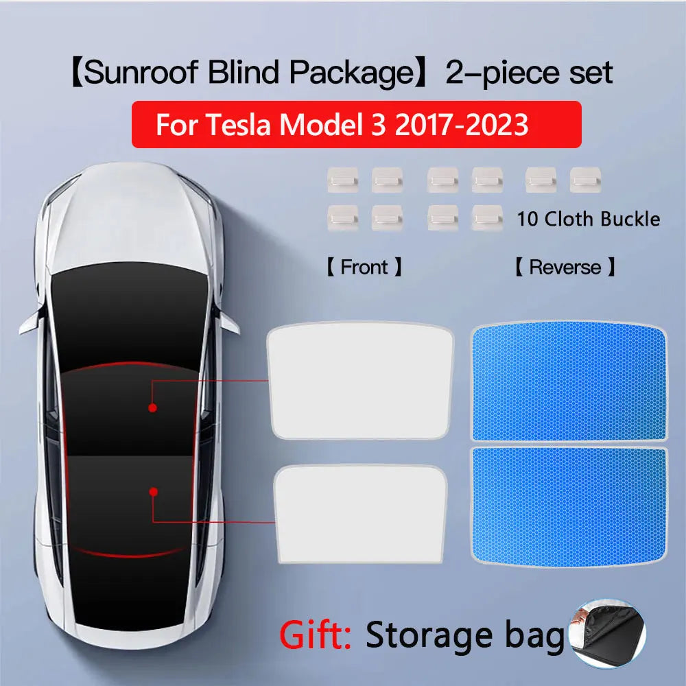 Sun Shades for Tesla Model 3 Highland Model Y 2017-2026 Ice Cloth Buckle Sun Pare Glass Front Rear Sunroof Skylight Accessory
