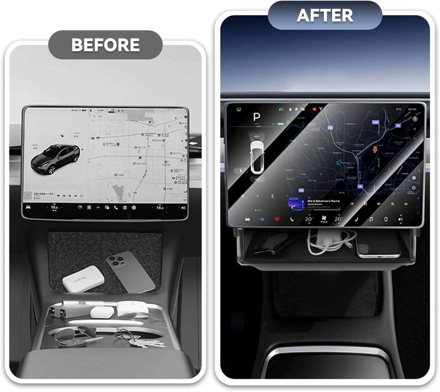 Transform Your Tesla with the Ultimate Under Screen Storage Box for Model Y (2020-2025) & Model 3 (2020-2023) - Sleek, Secure, and Stylish!