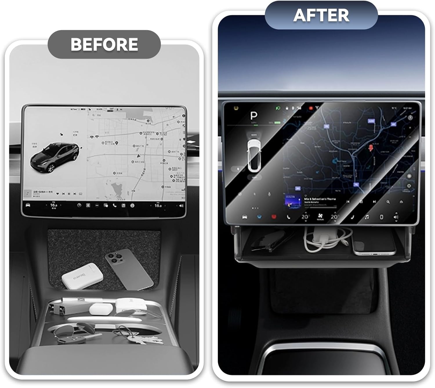Transform Your Tesla with the Ultimate Under Screen Storage Box for Model Y (2020-2025) & Model 3 (2020-2023) - Sleek, Secure, and Stylish!