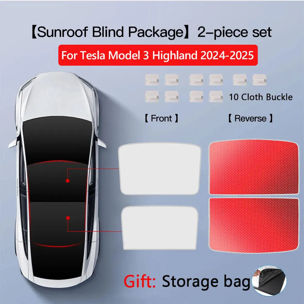 Sun Shades for Tesla Model 3 Highland Model Y 2017-2026 Ice Cloth Buckle Sun Pare Glass Front Rear Sunroof Skylight Accessory