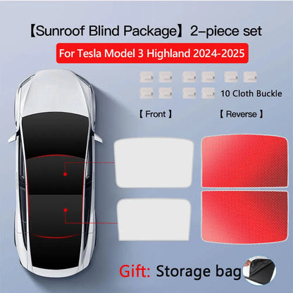 Sun Shades for Tesla Model 3 Highland Model Y 2017-2026 Ice Cloth Buckle Sun Pare Glass Front Rear Sunroof Skylight Accessory
