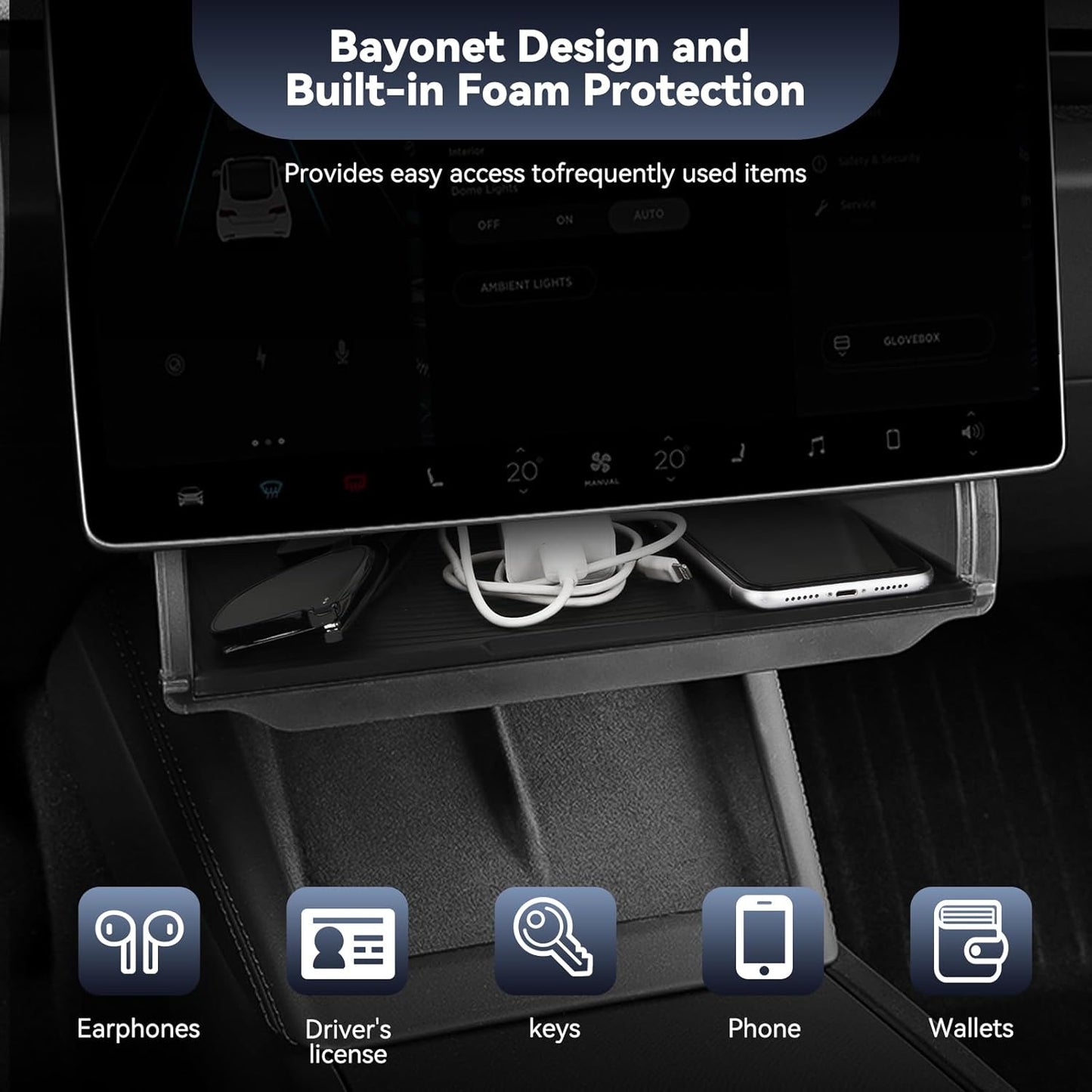 Transform Your Tesla with the Ultimate Under Screen Storage Box for Model Y (2020-2025) & Model 3 (2020-2023) - Sleek, Secure, and Stylish!