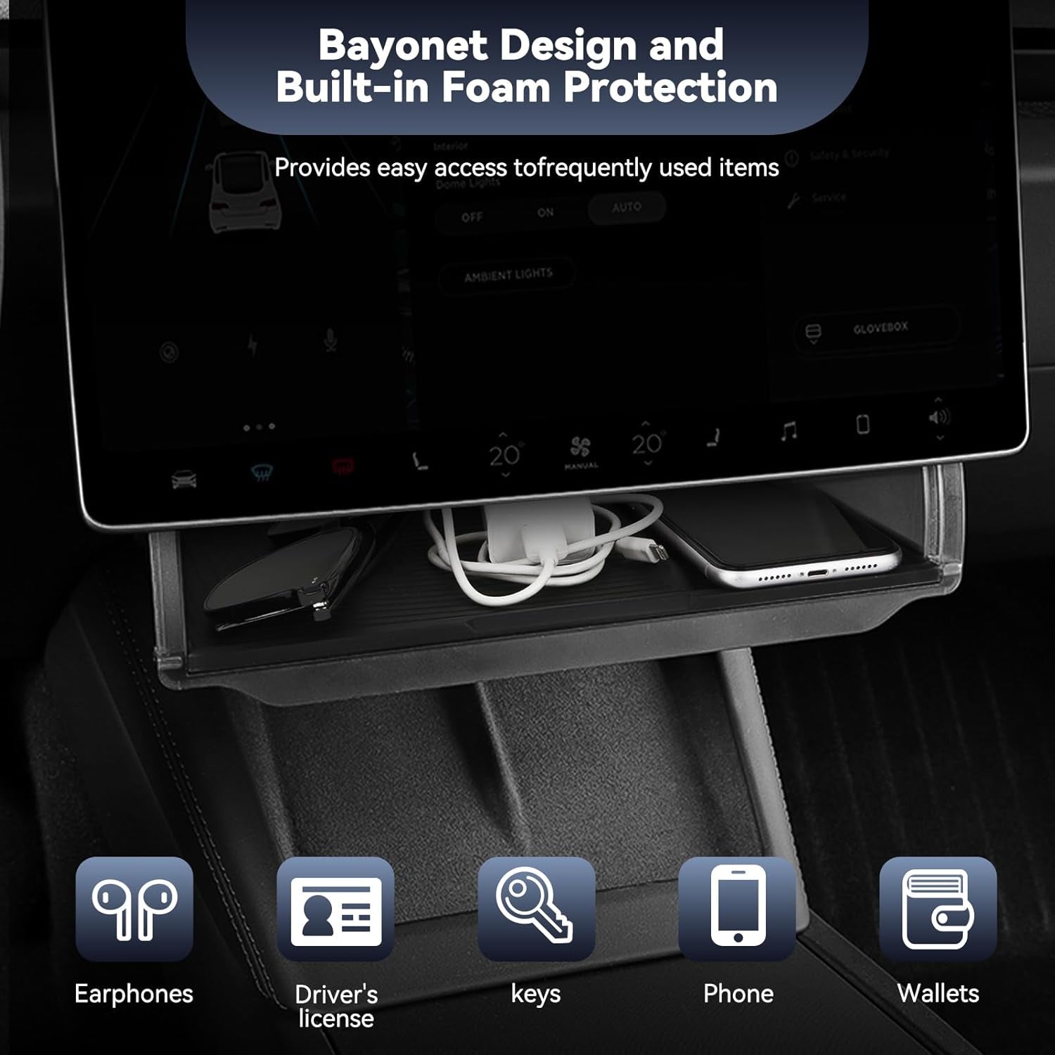 Transform Your Tesla with the Ultimate Under Screen Storage Box for Model Y (2020-2025) & Model 3 (2020-2023) - Sleek, Secure, and Stylish!