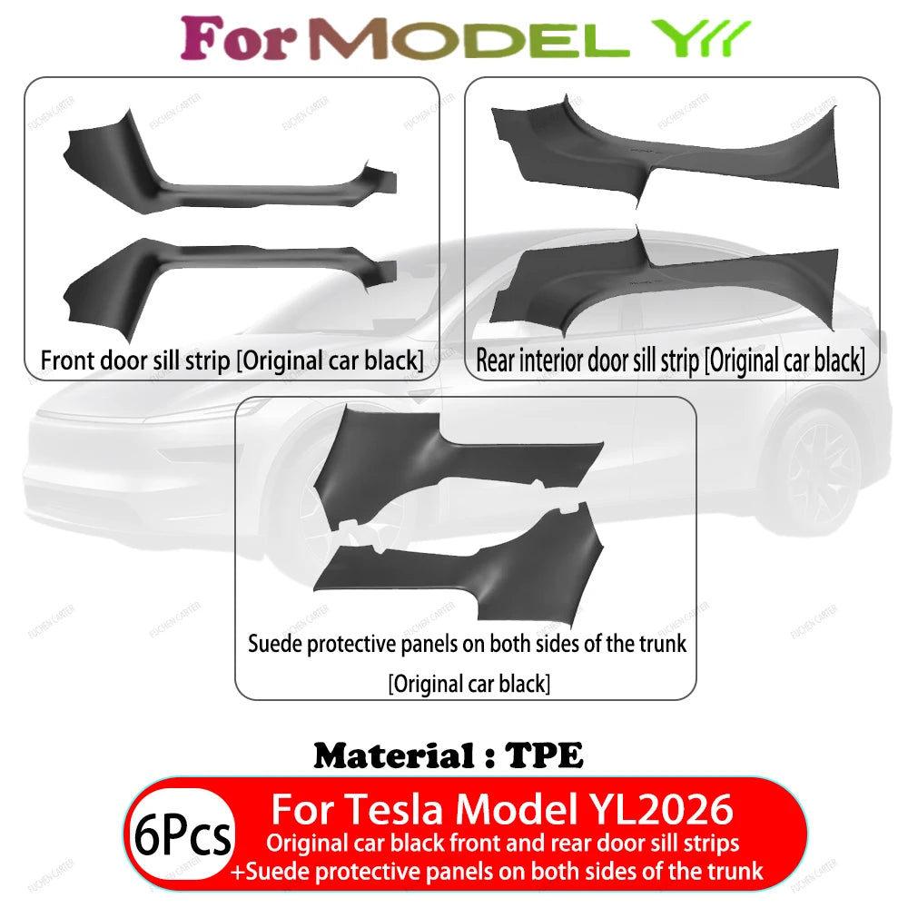 For Tesla Model Y / YL Juniper 2025-2026 ABS Front Rear Door Sill Protector Threshold Strip Anti-Kick Guard Panel Waterproof Pad