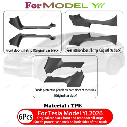 For Tesla Model Y / YL Juniper 2025-2026 ABS Front Rear Door Sill Protector Threshold Strip Anti-Kick Guard Panel Waterproof Pad