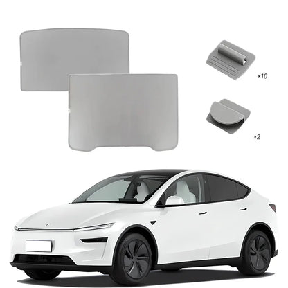 Tesla Model Y Sunshade Set (2 Pieces) - Non-Collapsible Seamless Heat-Insulating Roof Sunshade, Foldable Car Interior Accessory, Compatible with 2025-2026 Model Y Junipe