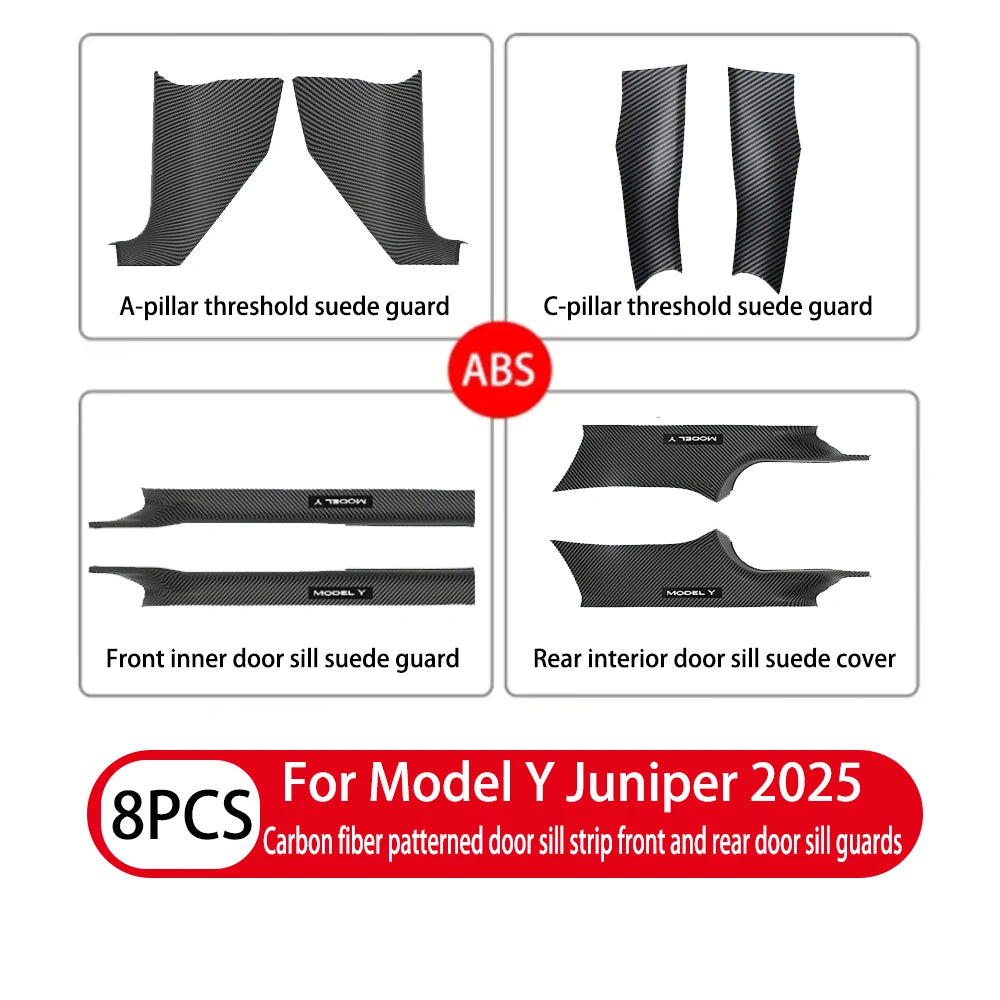 For Tesla Model Y / YL Juniper 2025-2026 ABS Front Rear Door Sill Protector Threshold Strip Anti-Kick Guard Panel Waterproof Pad