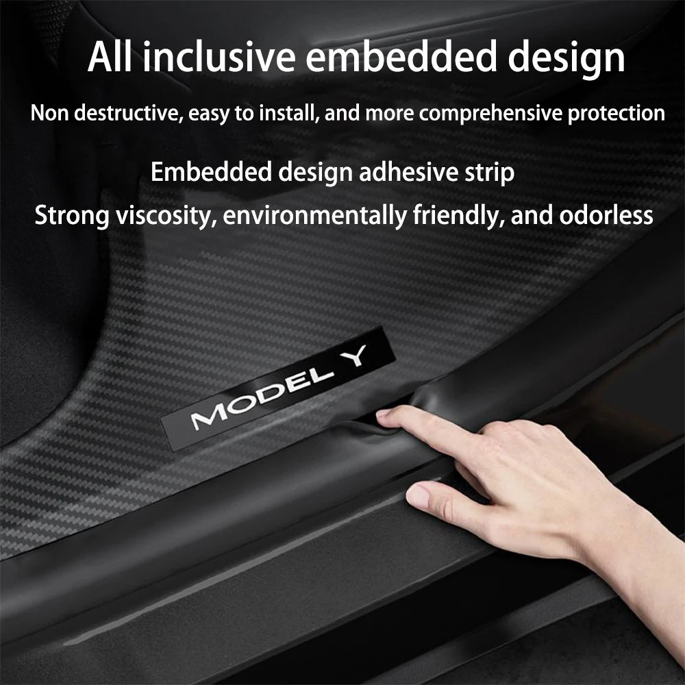 For Tesla Model Y / YL Juniper 2025-2026 ABS Front Rear Door Sill Protector Threshold Strip Anti-Kick Guard Panel Waterproof Pad