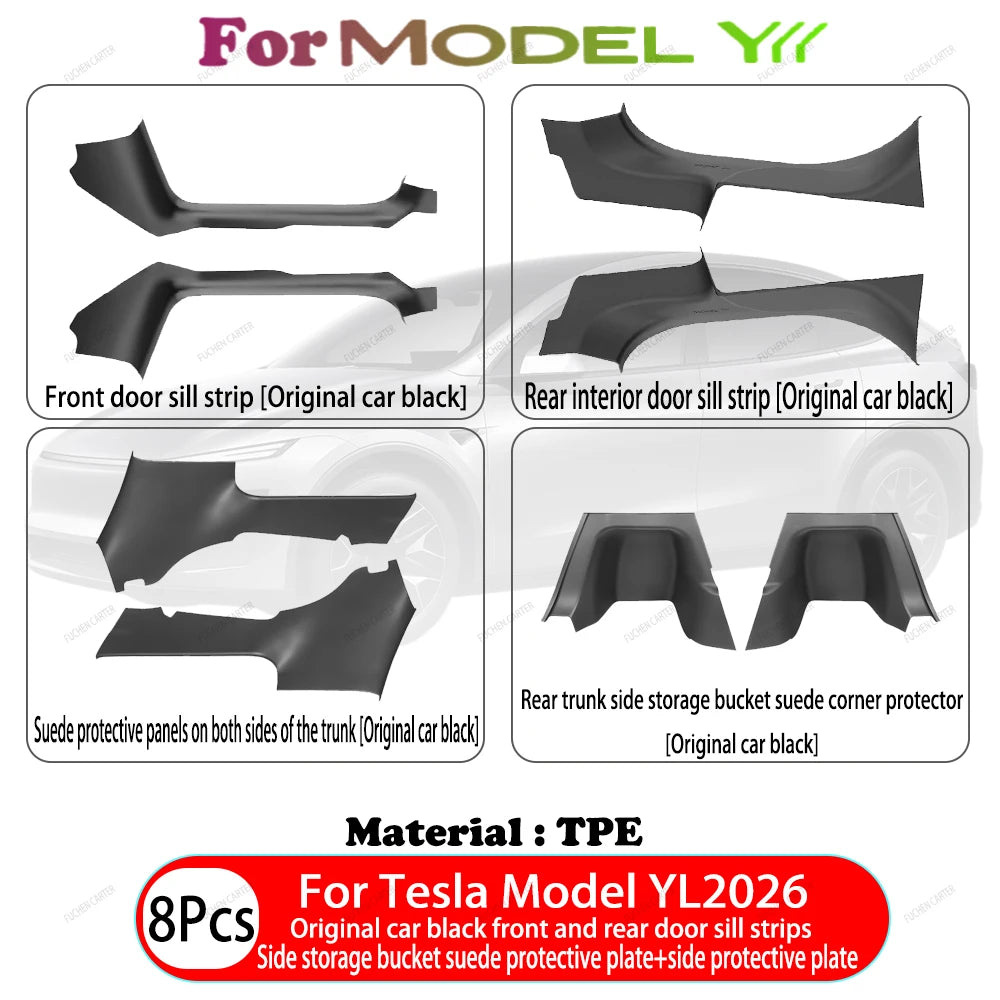 For Tesla Model Y / YL Juniper 2025-2026 ABS Front Rear Door Sill Protector Threshold Strip Anti-Kick Guard Panel Waterproof Pad