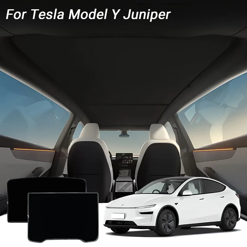 Tesla Model Y Sunshade Set (2 Pieces) - Non-Collapsible Seamless Heat-Insulating Roof Sunshade, Foldable Car Interior Accessory, Compatible with 2025-2026 Model Y Junipe