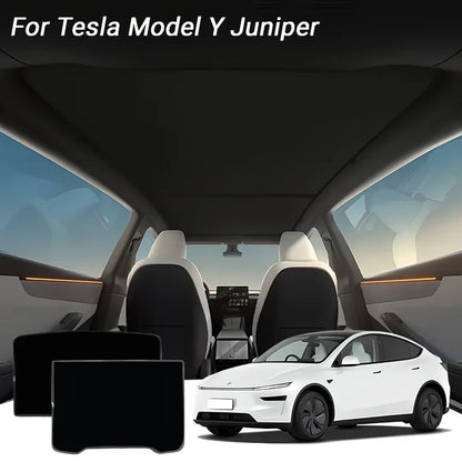 Tesla Model Y Sunshade Set (2 Pieces) - Non-Collapsible Seamless Heat-Insulating Roof Sunshade, Foldable Car Interior Accessory, Compatible with 2025-2026 Model Y Junipe