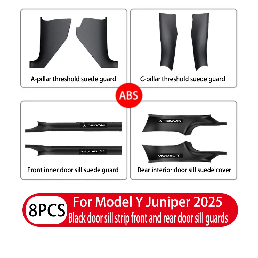 For Tesla Model Y / YL Juniper 2025-2026 ABS Front Rear Door Sill Protector Threshold Strip Anti-Kick Guard Panel Waterproof Pad