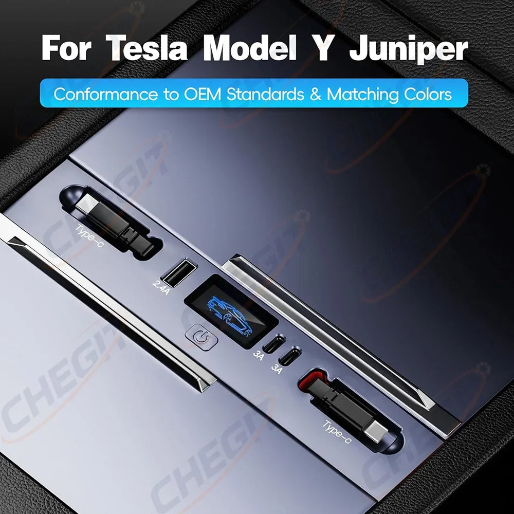 Fast Charging USB Hub Expansion Dock for Tesla Model Y & Model 3 - 65W/45W Power for 2025 & 2024 Models