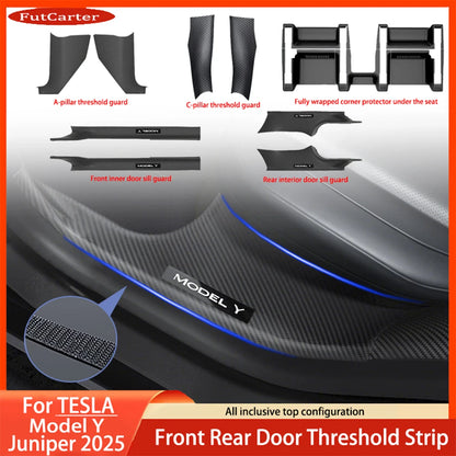 For Tesla Model Y / YL Juniper 2025-2026 ABS Front Rear Door Sill Protector Threshold Strip Anti-Kick Guard Panel Waterproof Pad