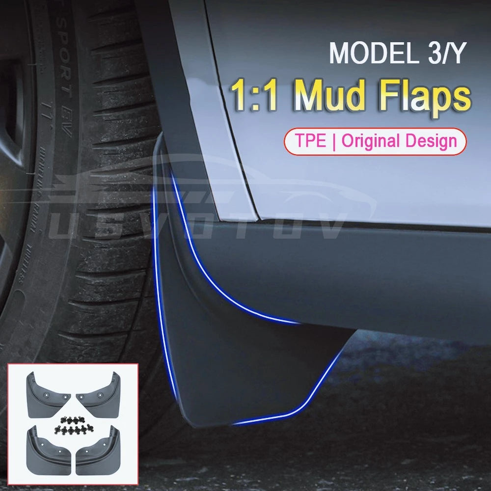 Mud Flaps for Tesla Model 3 and Y (2025-2026) - All-Weather Tire Splash Guards and Paint Protection Accessories
