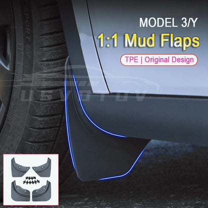 Mud Flaps for Tesla Model 3 and Y (2025-2026) - All-Weather Tire Splash Guards and Paint Protection Accessories