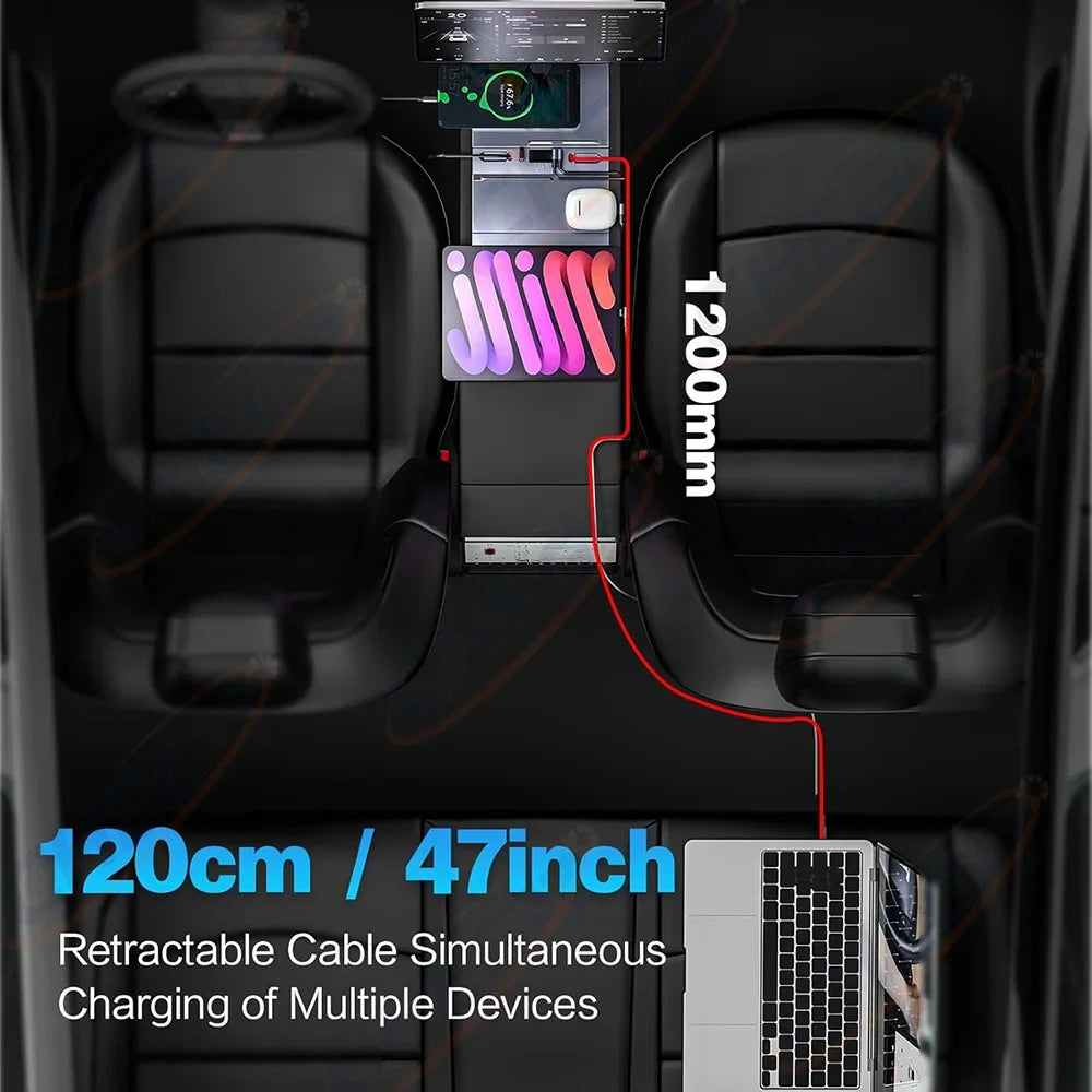 Fast Charging USB Hub Expansion Dock for Tesla Model Y & Model 3 - 65W/45W Power for 2025 & 2024 Models