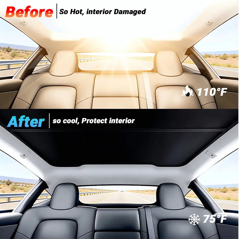 Tesla Model Y Sunshade Set (2 Pieces) - Non-Collapsible Seamless Heat-Insulating Roof Sunshade, Foldable Car Interior Accessory, Compatible with 2025-2026 Model Y Junipe