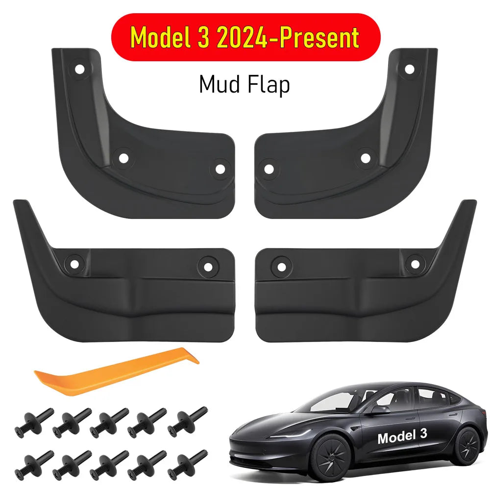 Mud Flaps for Tesla Model 3 and Y (2025-2026) - All-Weather Tire Splash Guards and Paint Protection Accessories