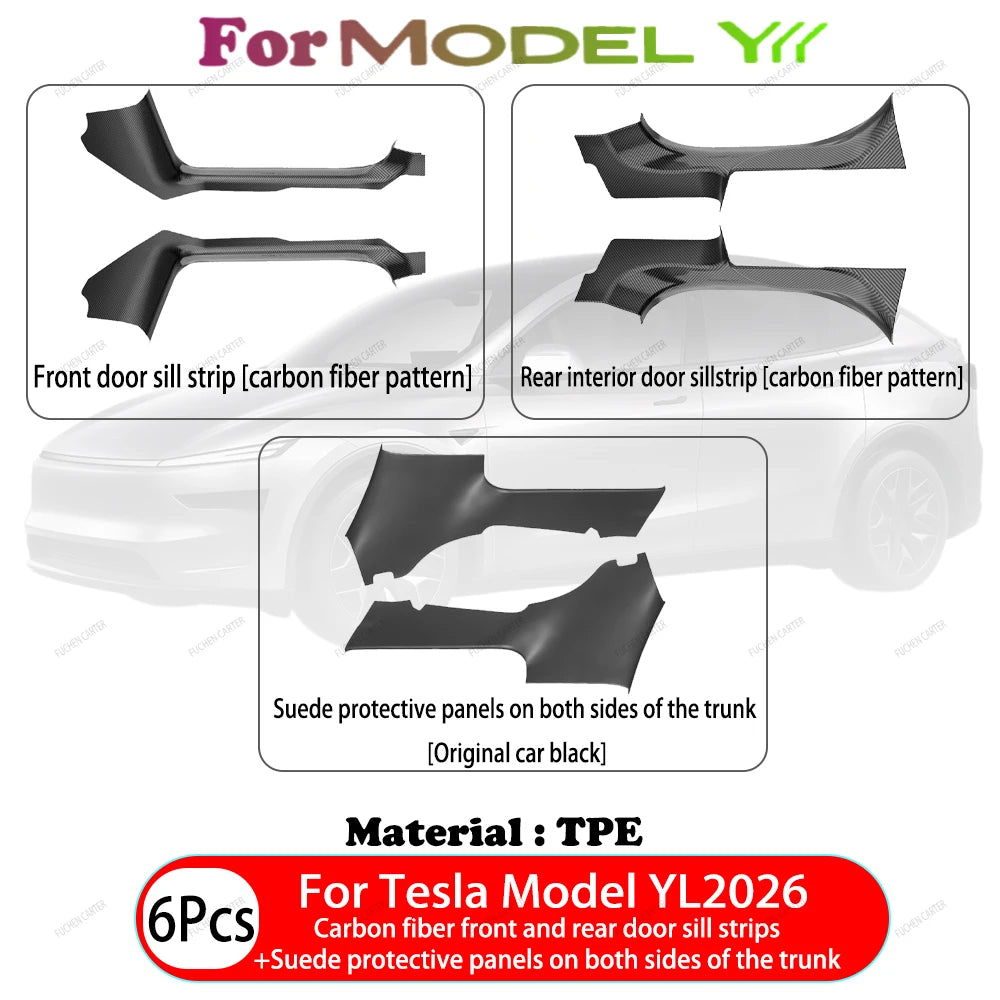 For Tesla Model Y / YL Juniper 2025-2026 ABS Front Rear Door Sill Protector Threshold Strip Anti-Kick Guard Panel Waterproof Pad