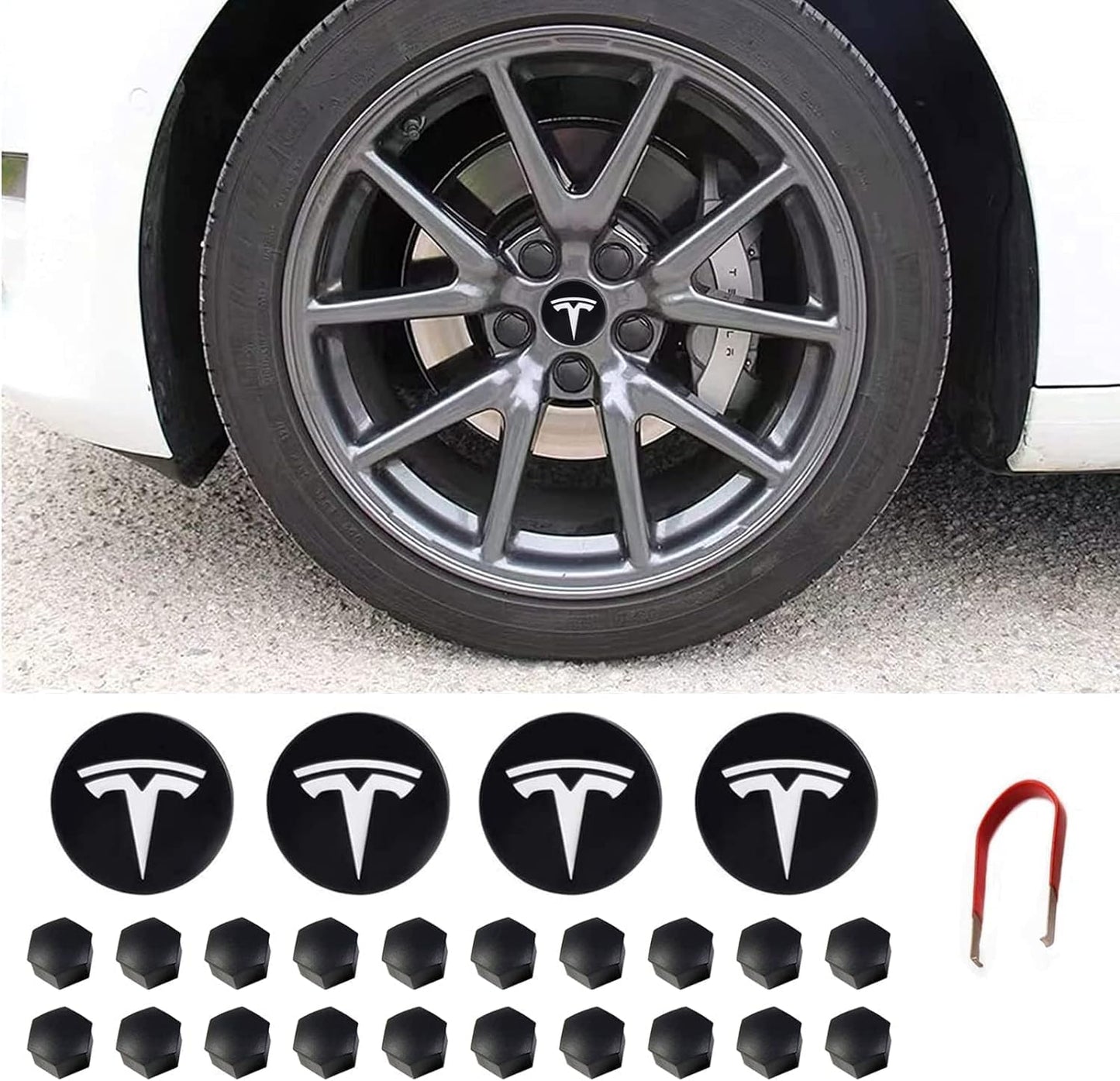 Upgrade Your Tesla with Stylish Silver Matte Wheel Hub Caps - 4PCS Center Cover for Model 3, Y, S, and X