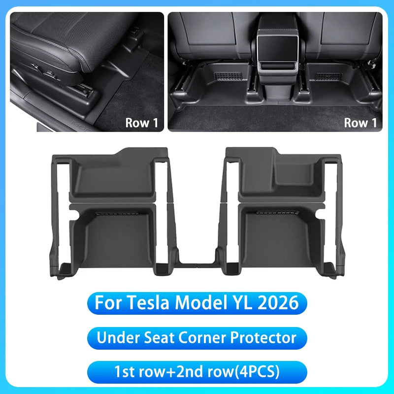 Tesla Model Y/YL Juniper 2026+ TPE Under Seat Corner Guard and Seat Slide Rails Protector Cover - Anti-Kick Interior Accessory