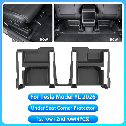 Tesla Model Y/YL Juniper 2026+ TPE Under Seat Corner Guard and Seat Slide Rails Protector Cover - Anti-Kick Interior Accessory