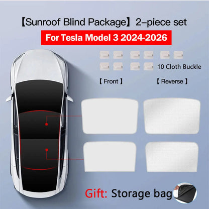 Sun Shades for Tesla Model 3 Highland Model Y 2017-2026 Ice Cloth Buckle Sun Pare Glass Front Rear Sunroof Skylight Accessory