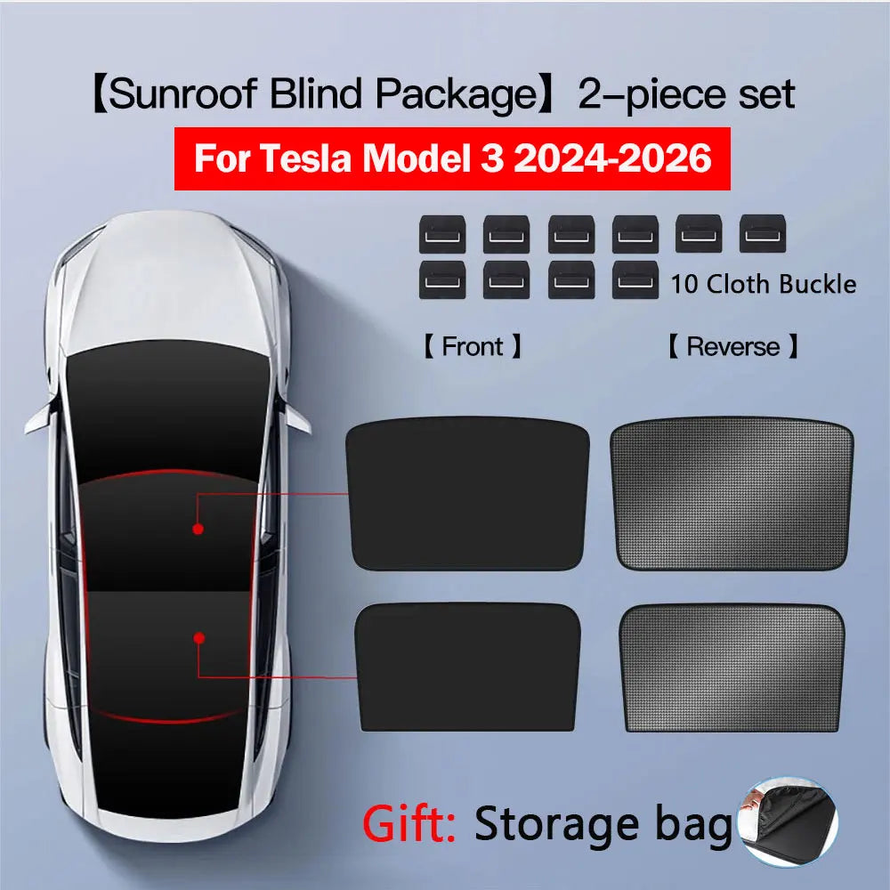 Sun Shades for Tesla Model 3 Highland Model Y 2017-2026 Ice Cloth Buckle Sun Pare Glass Front Rear Sunroof Skylight Accessory