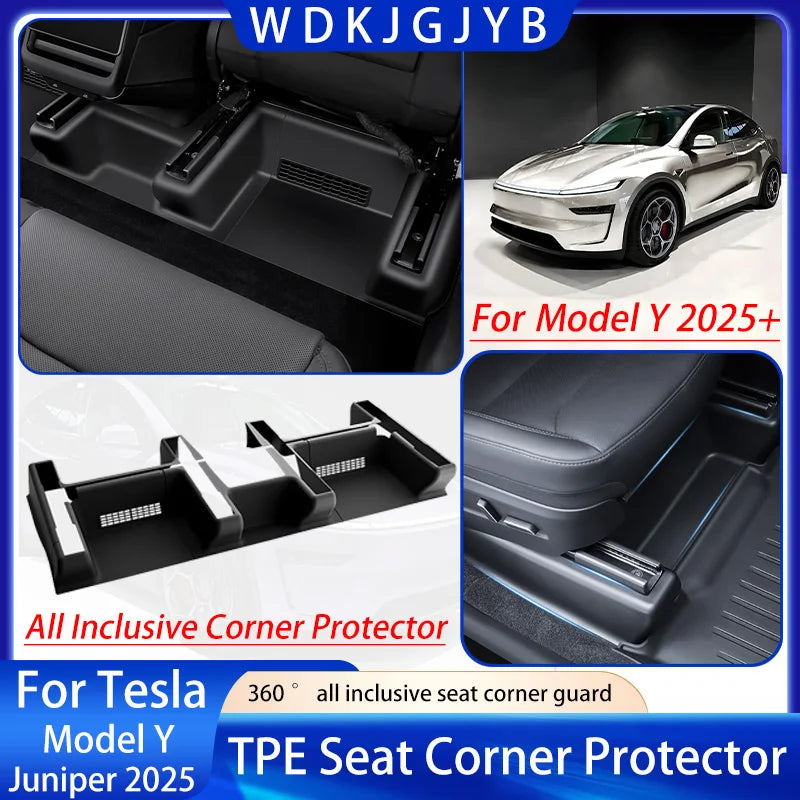 Tesla Model Y/YL Juniper 2026+ TPE Under Seat Corner Guard and Seat Slide Rails Protector Cover - Anti-Kick Interior Accessory
