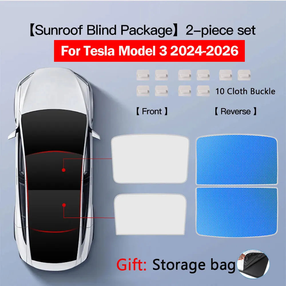 Sun Shades for Tesla Model 3 Highland Model Y 2017-2026 Ice Cloth Buckle Sun Pare Glass Front Rear Sunroof Skylight Accessory