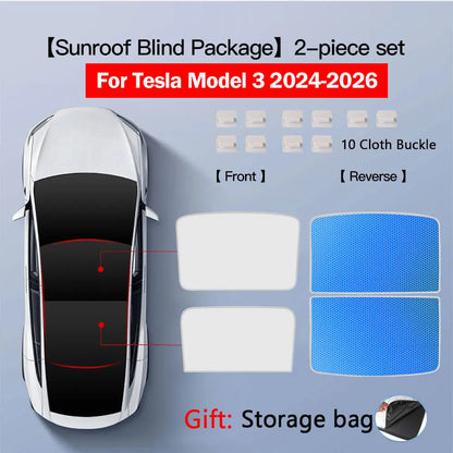 Sun Shades for Tesla Model 3 Highland Model Y 2017-2026 Ice Cloth Buckle Sun Pare Glass Front Rear Sunroof Skylight Accessory
